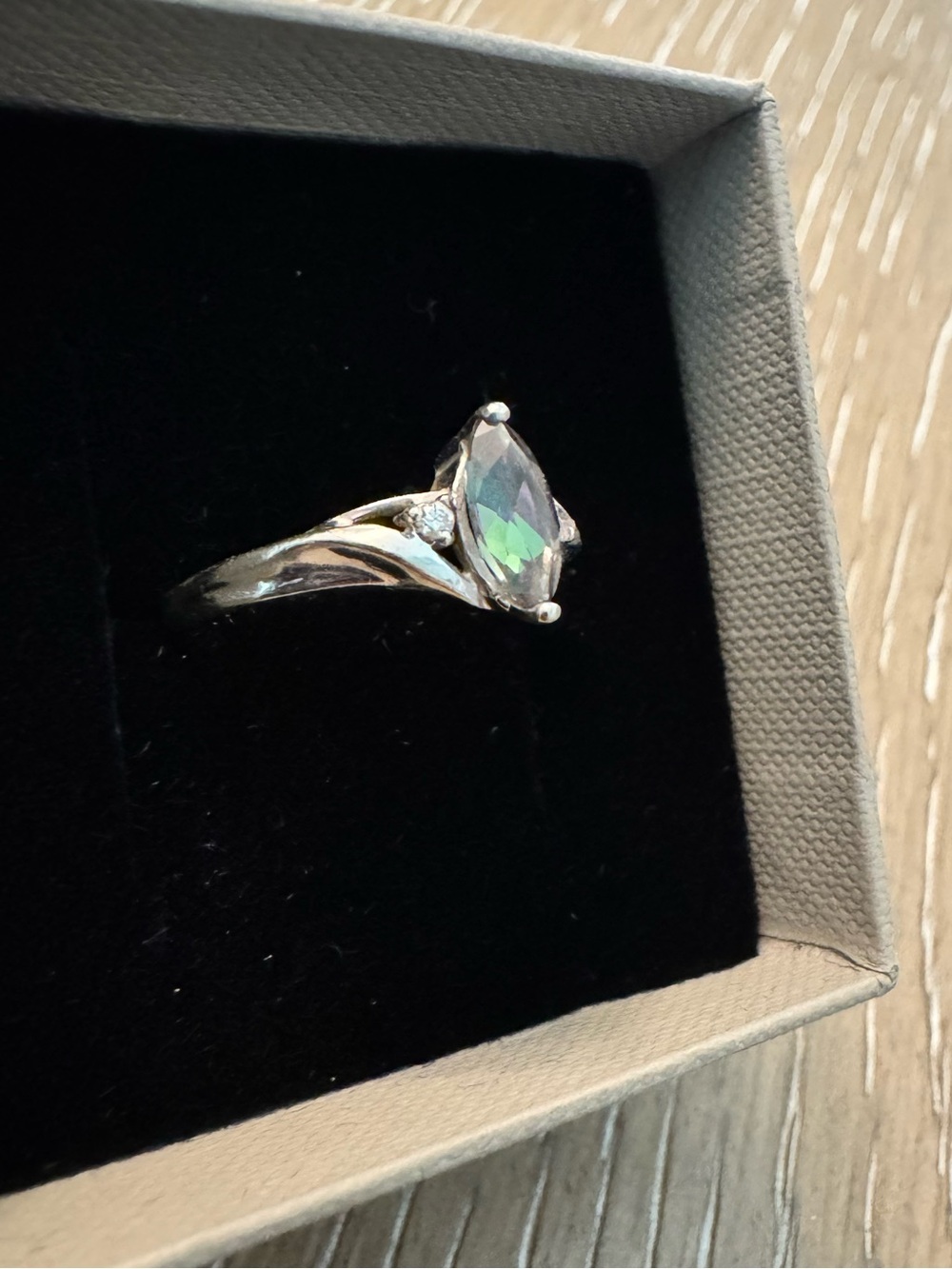Silver Ring with Marquise Mystic Topaz and Accent Diamonds - Silver